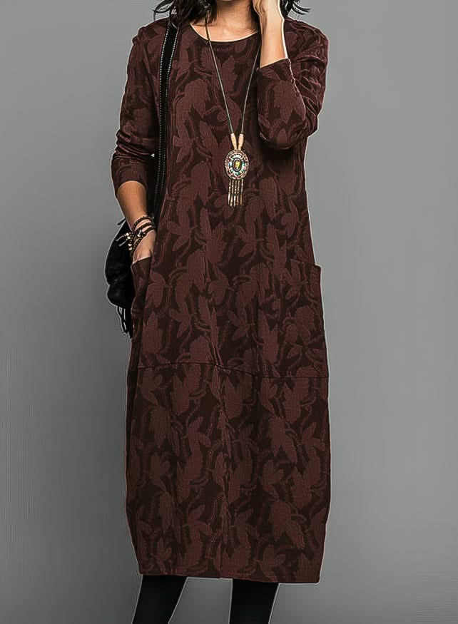 Veloura Elegant Winter Dress - Burgundy