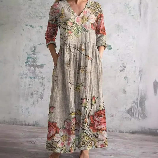 Veloura Blossom Midi Dress - Beige