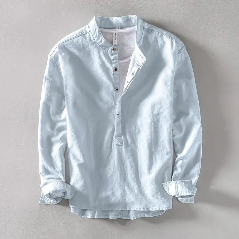Band Collar Linen Shirt front