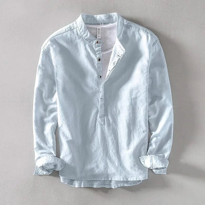 Band Collar Linen Shirt front