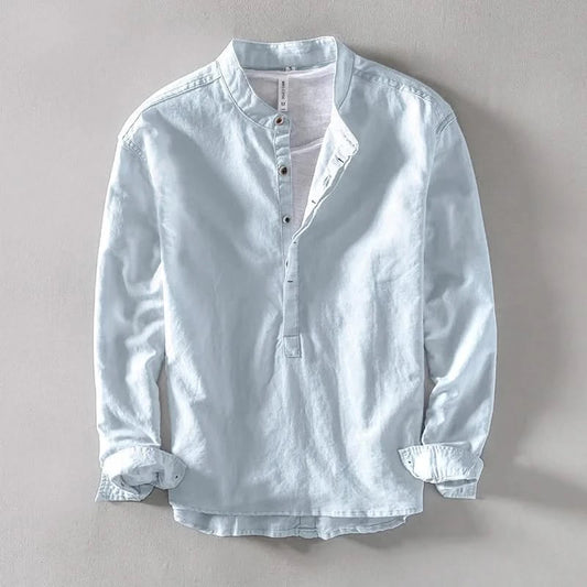 Band Collar Linen Shirt front