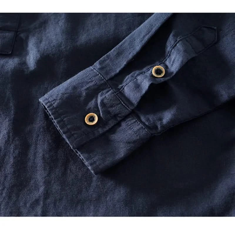 Band Collar Linen Shirt collar