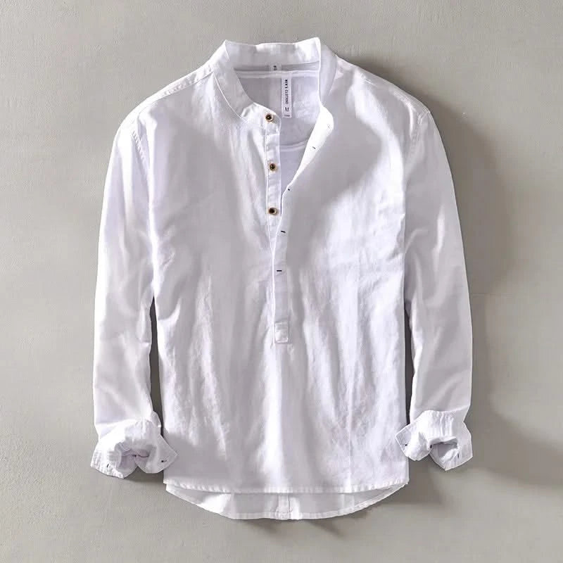 Band Collar Linen Shirt style
