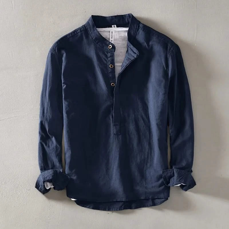 Band Collar Linen Shirt detail