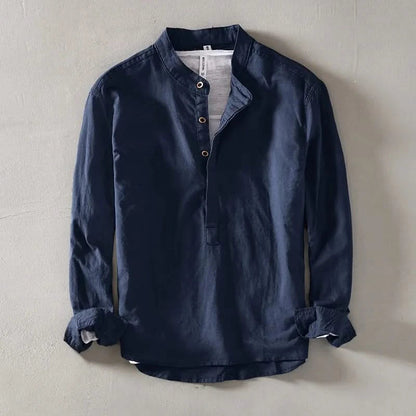 Band Collar Linen Shirt detail
