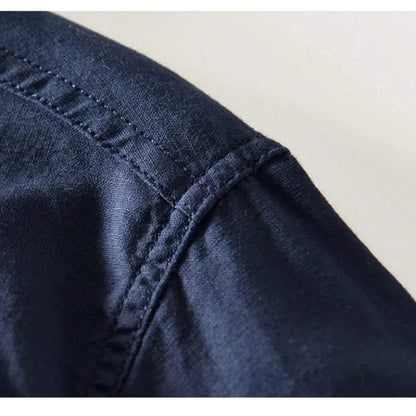 Band Collar Linen Shirt worn
