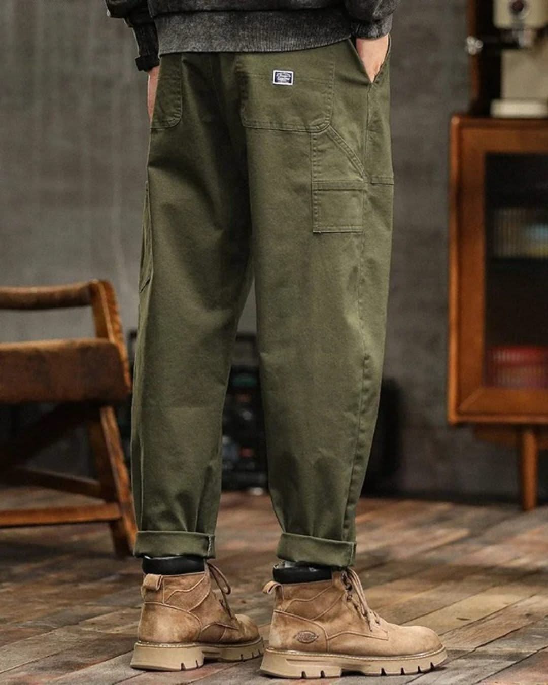 WASHED CANVAS CARGO TROUSERS